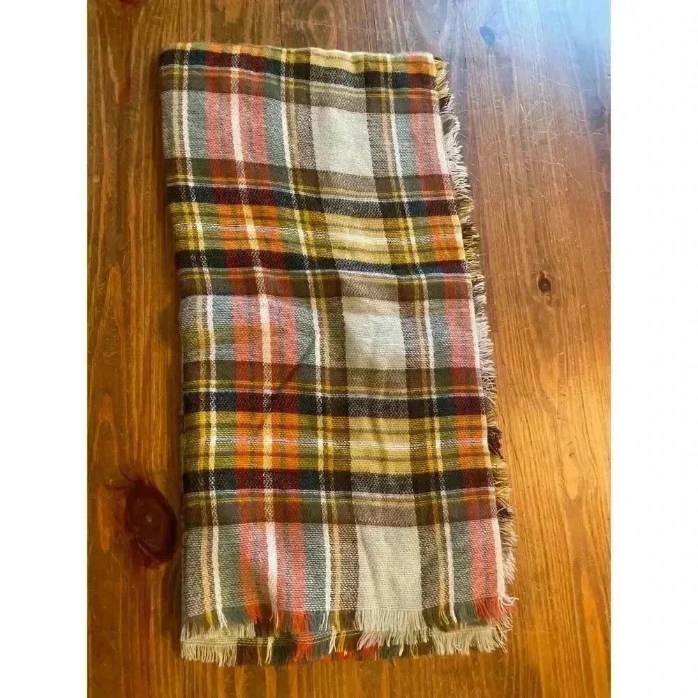 Christmas Plaid Raw HemLarge Scarf Shaw
